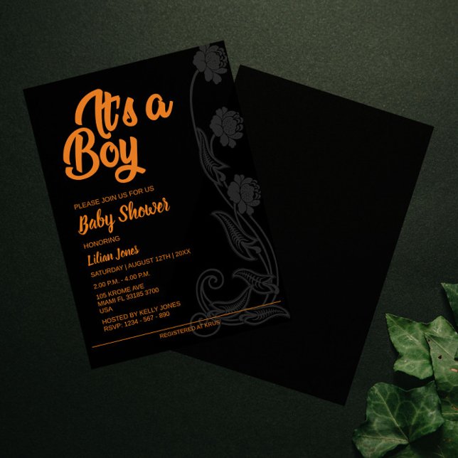 Flower Black Background Baby Shower Invitation (Creator Uploaded)