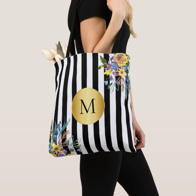Flower Black White Gold Elegant Wedding Party Gift Tote Bag (Close Up)