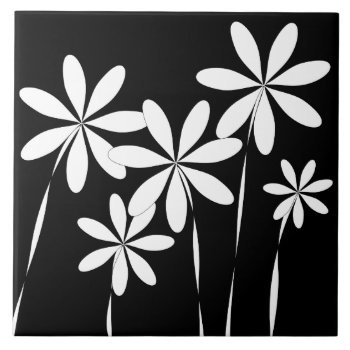Flower Bliss2 Black & White Ceramic Tile by JoLinus at Zazzle
