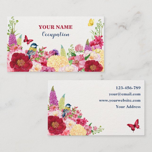 Flower bloom bird butterfly business card (Front/Back)
