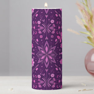 Flower Bloom Fairycore Pattern-Pink and Purple Pillar Candle
