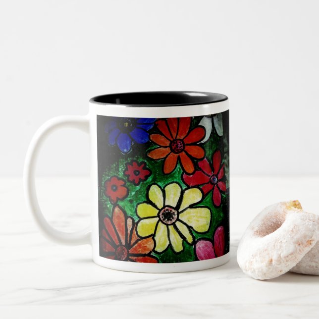 flower  bloom Two-Tone coffee mug (With Donut)