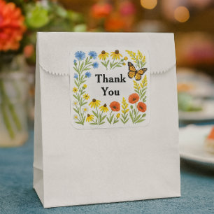 Flower Blooms and Green Leaves Thank You Square Sticker