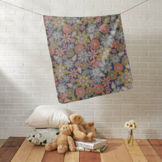 Flower Blooms & Blossoms in Coral, Blue & Green Baby Blanket