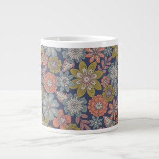 Flower Blooms & Blossoms in Coral, Blue & Green Giant Coffee Mug