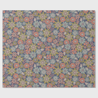 Flower Blooms & Blossoms in Coral, Blue & Green Wrapping Paper