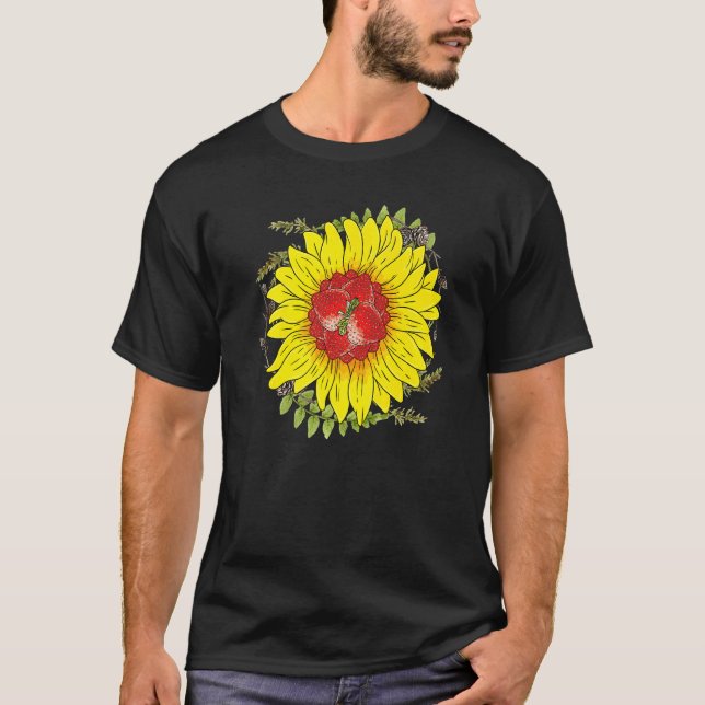 Flower Blossom Red Berry Gardener Strawberry Sunfl T-Shirt (Front)