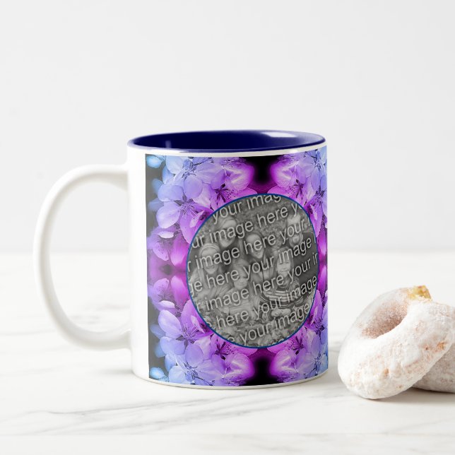 Flower Blossoms Abstract Tinted Add Your Photo Two-Tone Coffee Mug (With Donut)