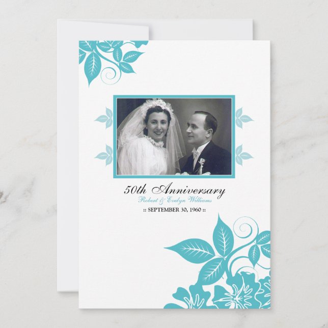 Flower Blossoms Anniversary Party Invite (aqua) (Front)