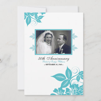 Flower Blossoms Anniversary Party Invite (aqua)