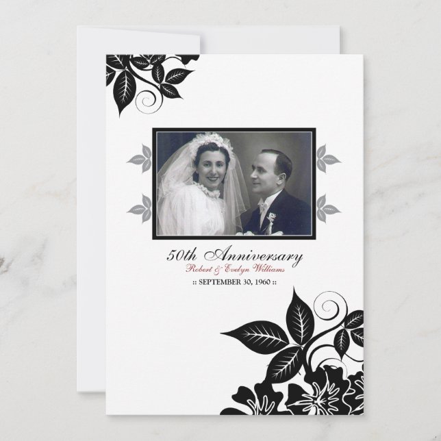 Flower Blossoms Anniversary Party Invite (black) (Front)