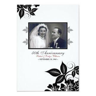 Flower Blossoms Anniversary Party Invite (black)