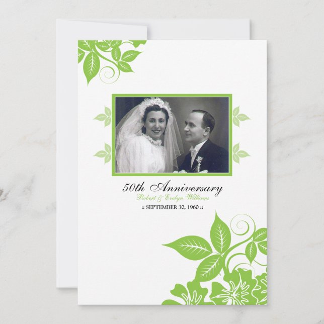 Flower Blossoms Anniversary Party Invite (green) (Front)