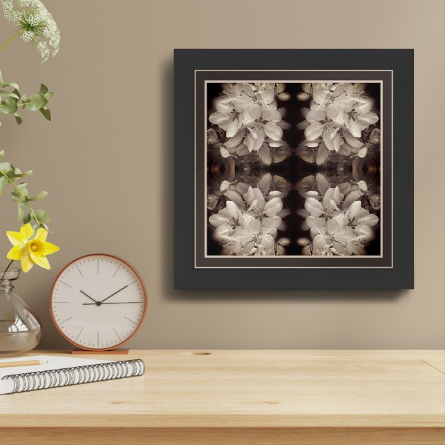 Flower Blossoms Black And White Abstract   Framed Art (Table Top)