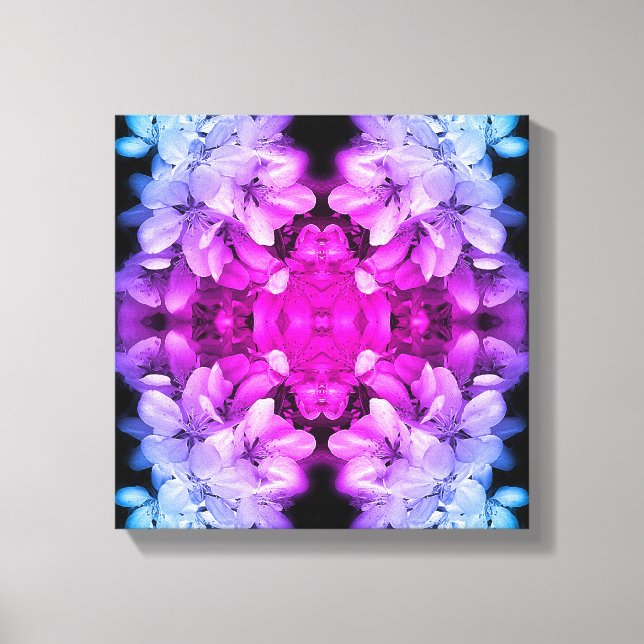 Flower Blossoms Black And White Abstract Tinted  Canvas Print (Front)