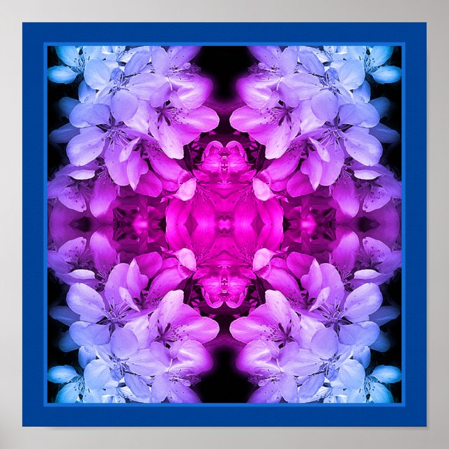 Flower Blossoms Black And White Abstract Tinted  Poster (Front)