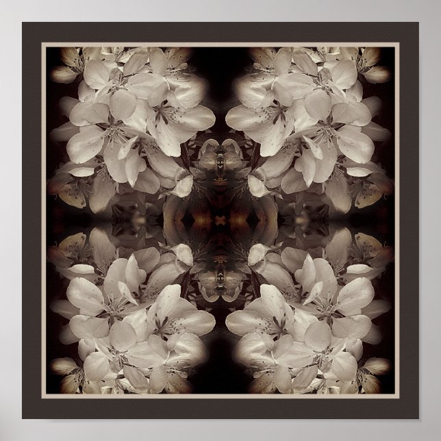 Flower Blossoms Black And White Abstract Vintage Poster (Front)