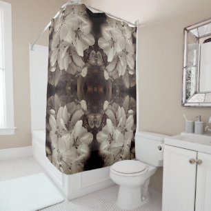 Flower Blossoms Black And White Abstract Vintage Shower Curtain
