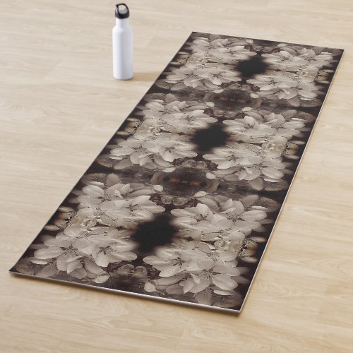 Flower Blossoms Black And White Abstract Vintage Yoga Mat