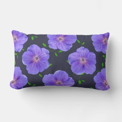 Flower Blue Geranium on any Color Lumbar Pillow
