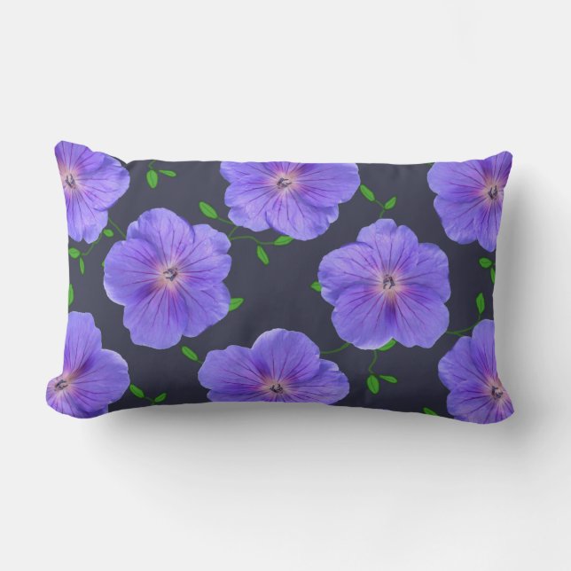 Flower Blue Geranium on any Color Lumbar Pillow (Front)