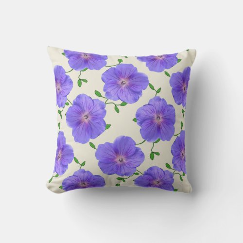 Flower Blue Geranium on any Color Throw Pillow