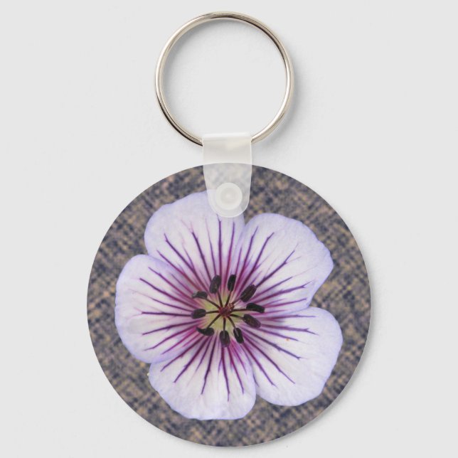 Flower Blue Geranium Photo Keychain (Front)