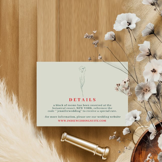 Flower Boho Greenery Red wedding Details botanical Invitation