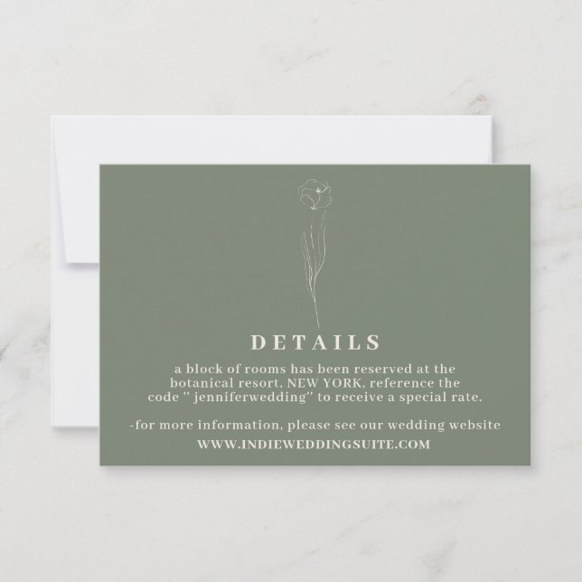 Flower Boho sage green wedding Details custom Invitation (Front)