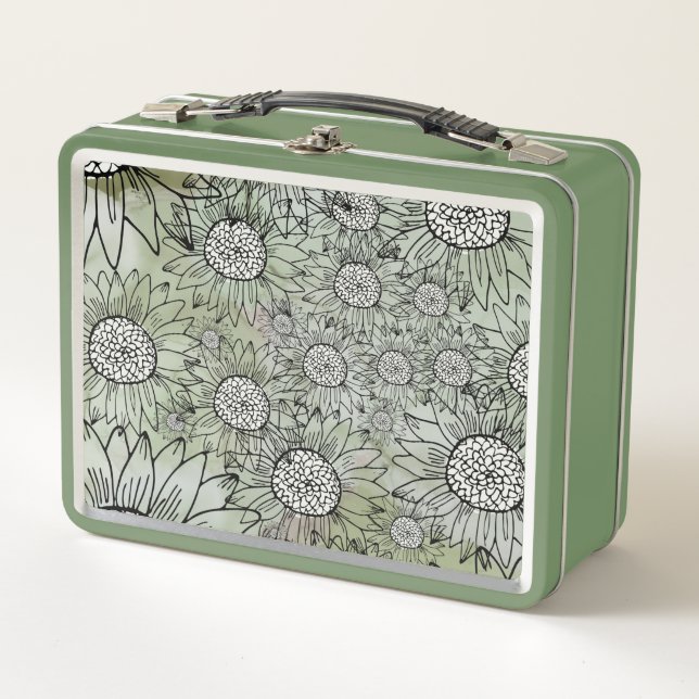 Flower Bomb In Leaf Green Metal Lunch Box (Front)