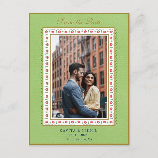 Flower border Mint Green Photo  Save The Day Announcement Postcard (Front)