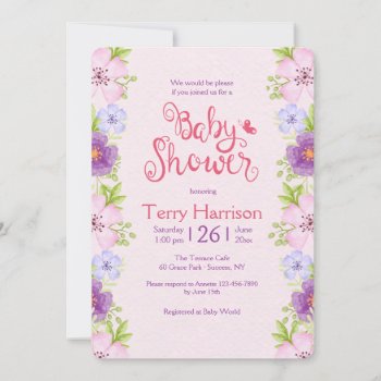 Flower Border Pink Baby Shower Invitation by CottonLamb at Zazzle