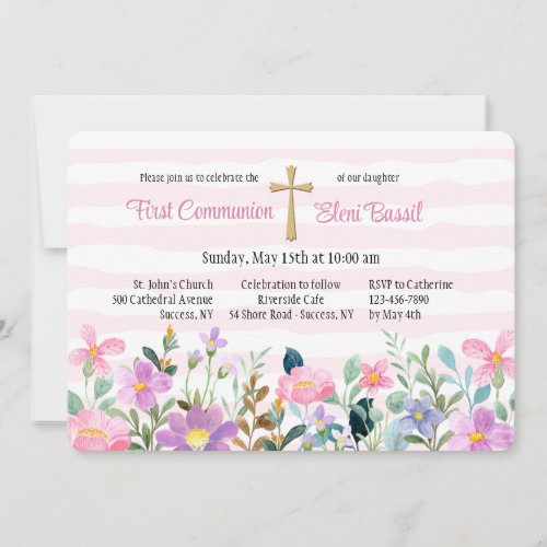 Flower Border Pink Religious Invitation