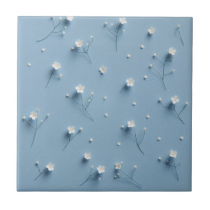 flower botanical blue ceramic tile