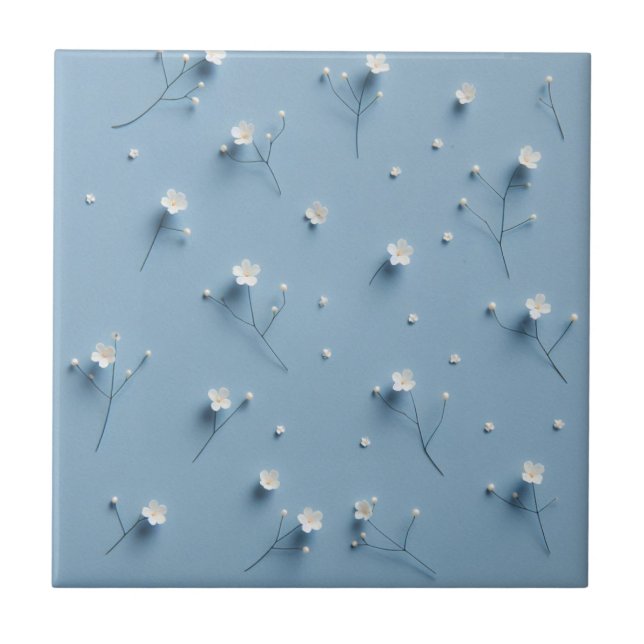 flower botanical blue ceramic tile (Front)
