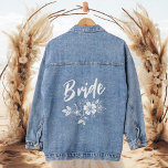 Flower Botanical Bride Bridal Gift Denim Jacket<br><div class="desc">The classic denim jacket with a modern "Bride" calligraphy script with a floral bouquet,  makes the perfect honeymoon,  bridal shower,  or newlywed gift.</div>