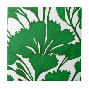 flower botanical emerald green ceramic tile