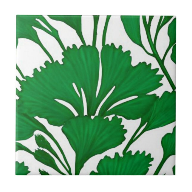 flower botanical emerald green ceramic tile (Front)