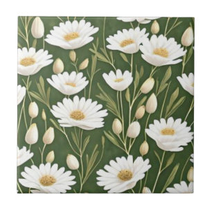 flower botanical emerald green ceramic tile