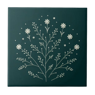 flower botanical emerald green ceramic tile