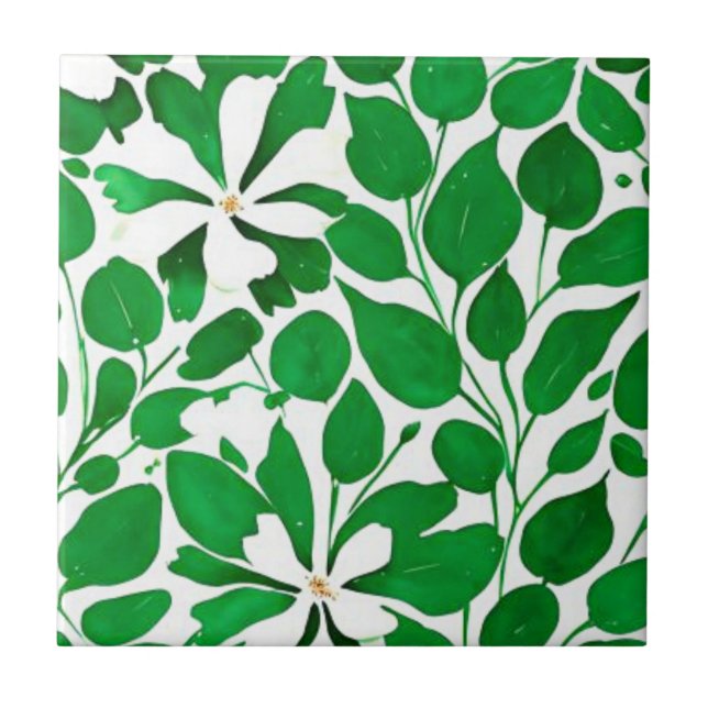 flower botanical emerald green ceramic tile (Front)