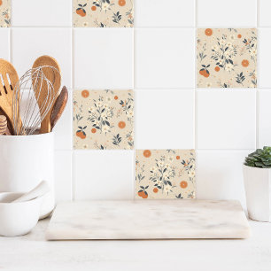 flower botanical green ceramic tile