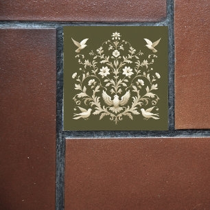 flower botanical green ceramic tile