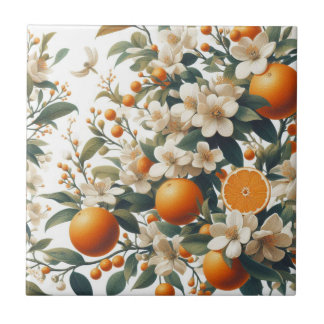 flower botanical oranges ceramic tile