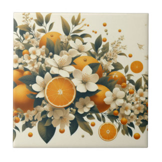 flower botanical oranges ceramic tile