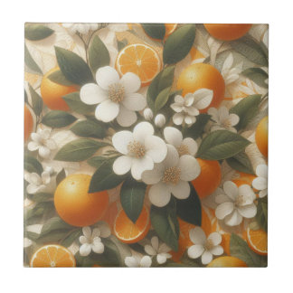 flower botanical oranges ceramic tile