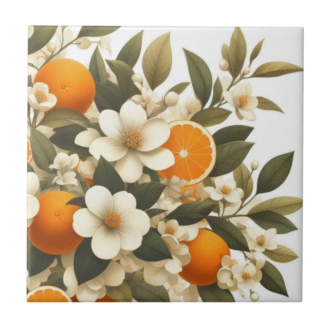 flower botanical oranges ceramic tile (Front)