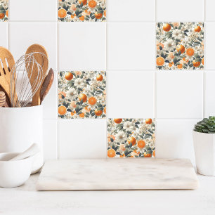 flower botanical oranges ceramic tile