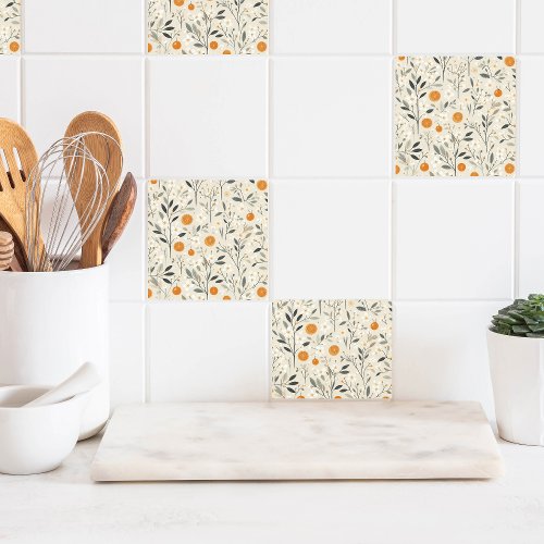 flower botanical oranges ceramic tile