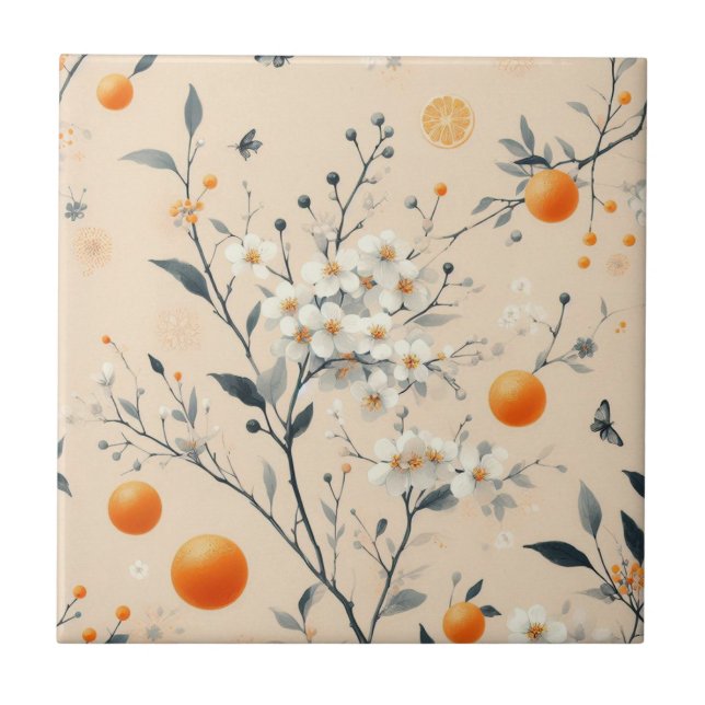 flower botanical oranges ceramic tile (Front)